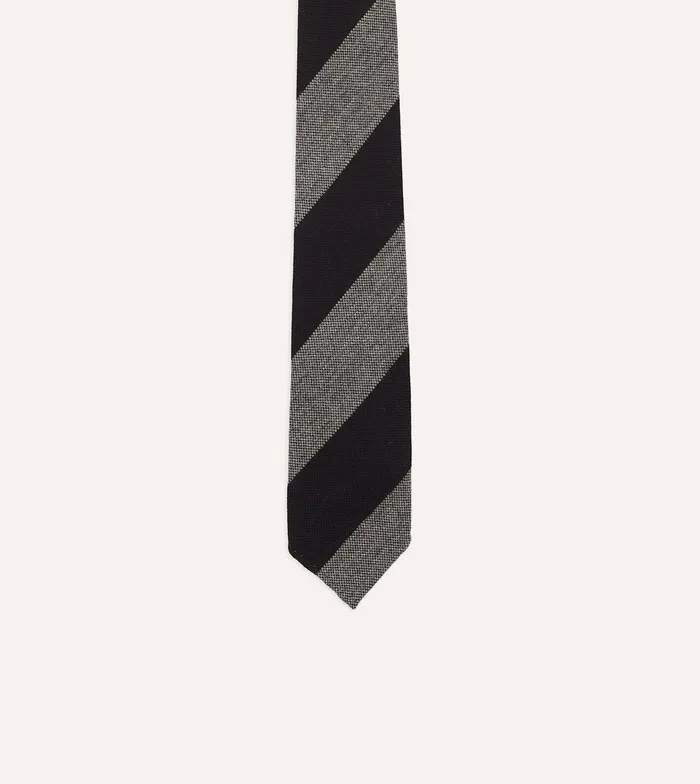 Drake039s Grey And Black Block Stripe Hand Rolled Wool Tie 8211 Ties