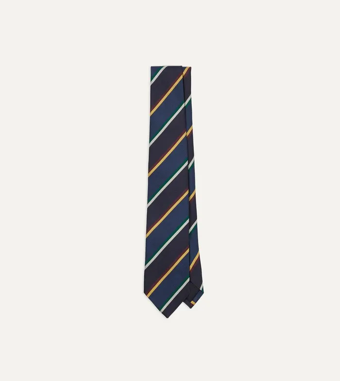 Drake039s Navy Blue And Red Multi Stripe Silk Tipped Tie 8211 Ties