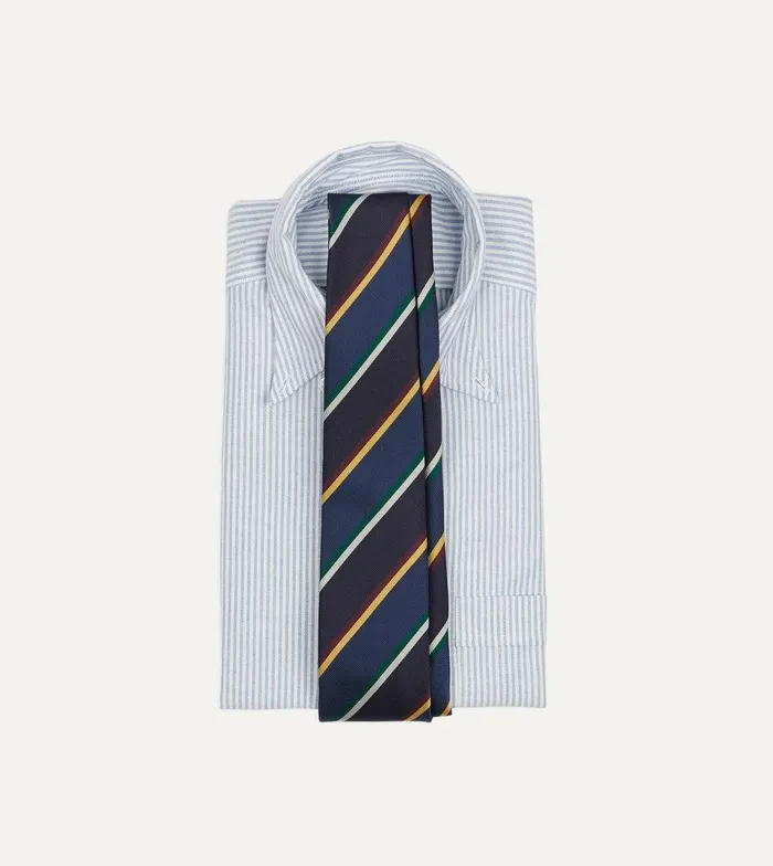 Drake039s Navy Blue And Red Multi Stripe Silk Tipped Tie 8211 Ties