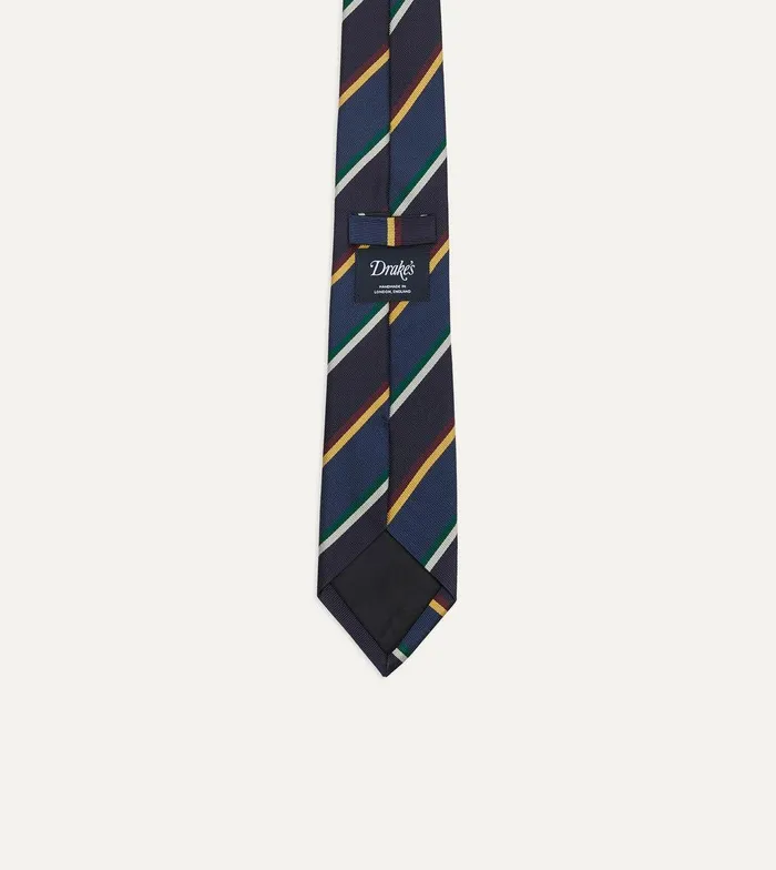 Drake039s Navy Blue And Red Multi Stripe Silk Tipped Tie 8211 Ties