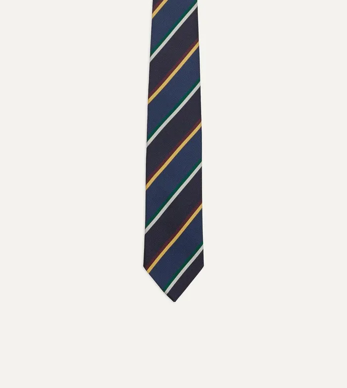 Drake039s Navy Blue And Red Multi Stripe Silk Tipped Tie 8211 Ties