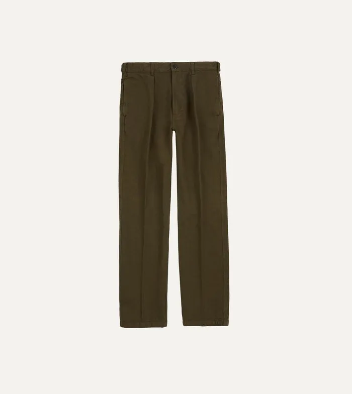 Drake039s Olive Heavy Cotton Twill Games Trousers 8211 Clothing