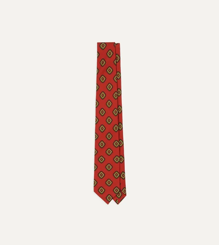 Drake039s Orange Tile Print 36oz Madder Silk Self Tipped Tie 8211 Ties