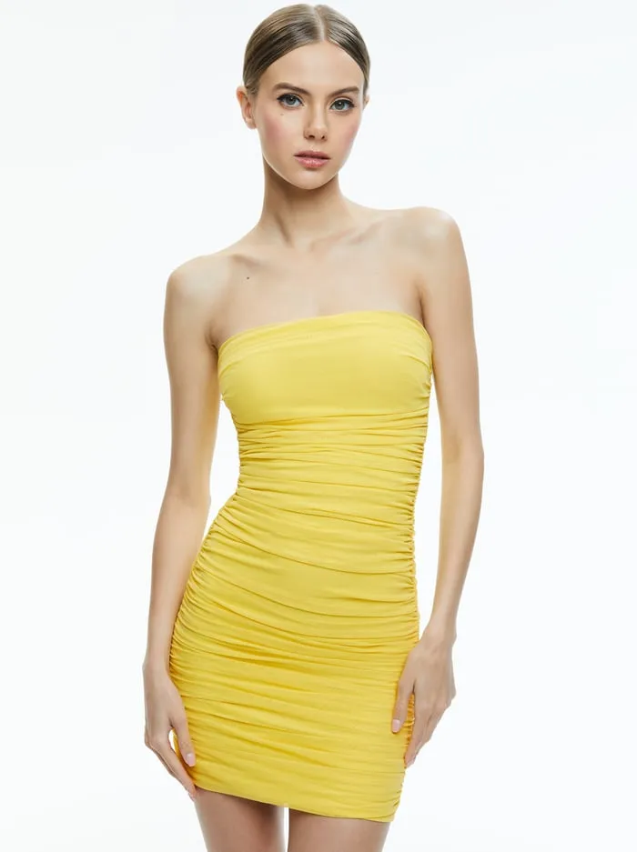 Dresses Women Alice Olivia Cruz Ruched Strapless Mini Dress Happy Yellow