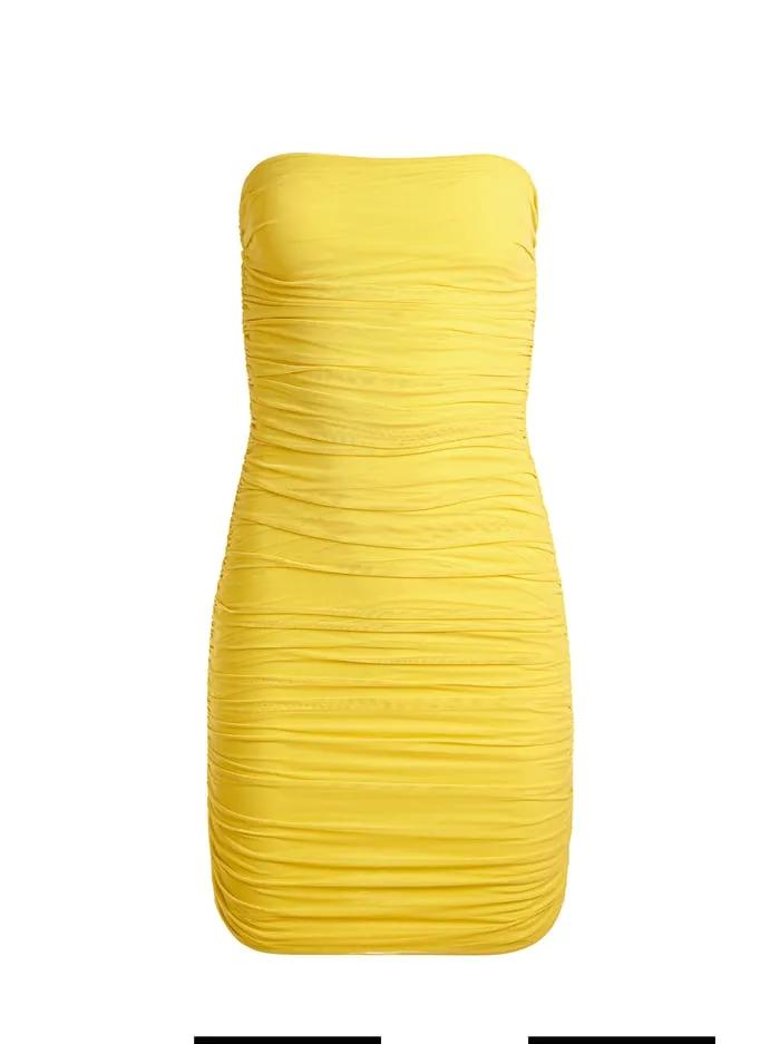 Dresses Women Alice Olivia Cruz Ruched Strapless Mini Dress Happy Yellow