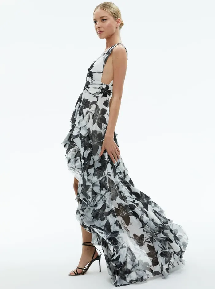 Dresses Women Alice Olivia Holly Low Neck Asymmetric Ruffled Maxi Dress Stargazer Off White Lg
