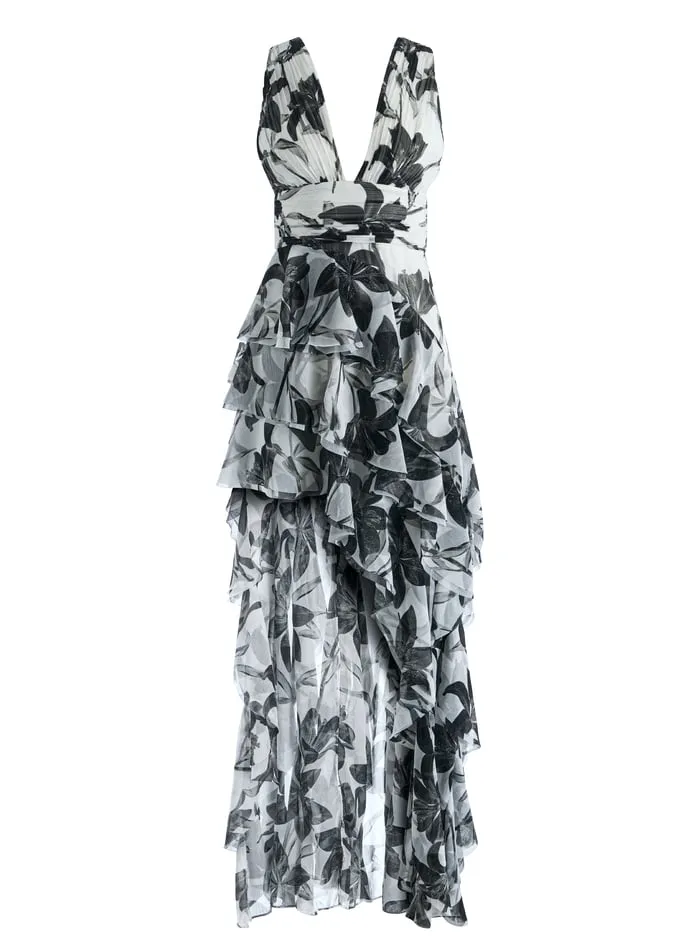 Dresses Women Alice Olivia Holly Low Neck Asymmetric Ruffled Maxi Dress Stargazer Off White Lg