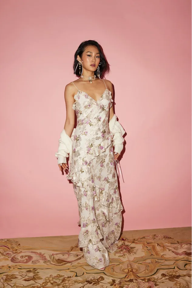 Dresses Women LoveShackFancy Rialto Floral Silk Maxi Dress Violet Whimsy