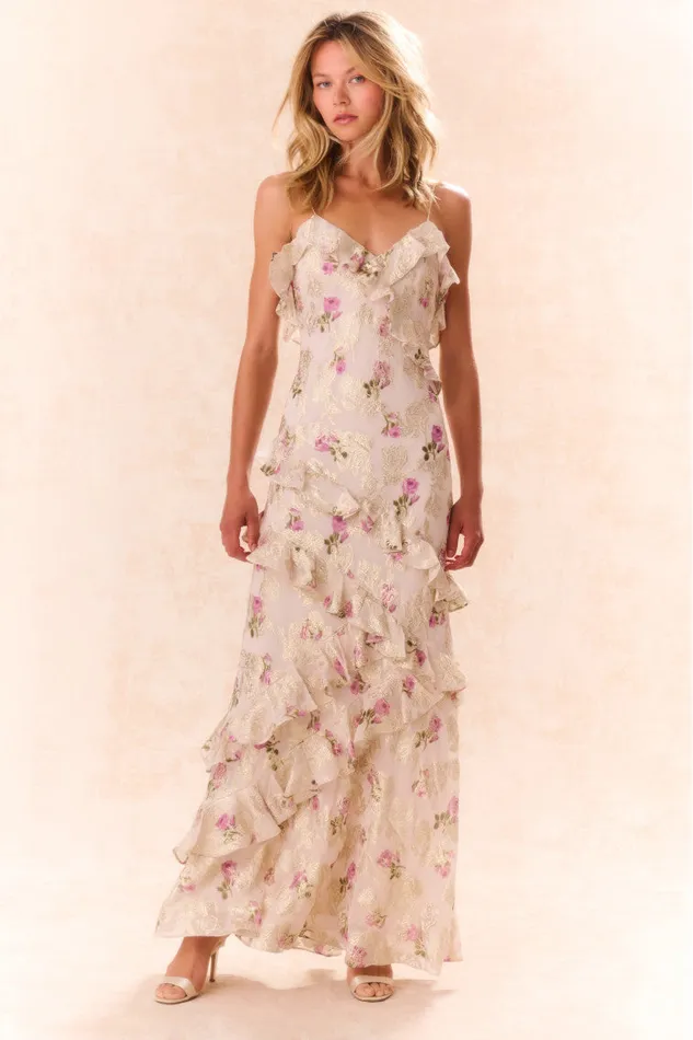 Dresses Women LoveShackFancy Rialto Floral Silk Maxi Dress Violet Whimsy