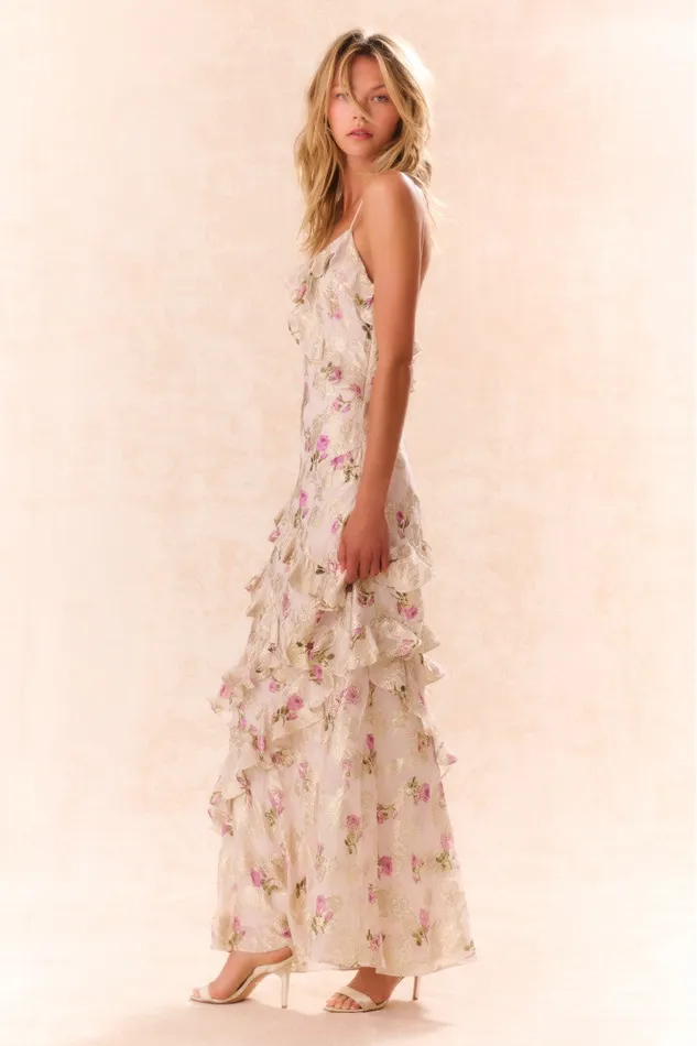 Dresses Women LoveShackFancy Rialto Floral Silk Maxi Dress Violet Whimsy