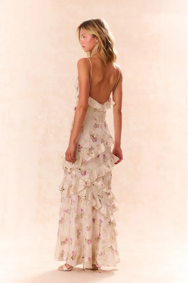 Dresses Women LoveShackFancy Rialto Floral Silk Maxi Dress Violet Whimsy