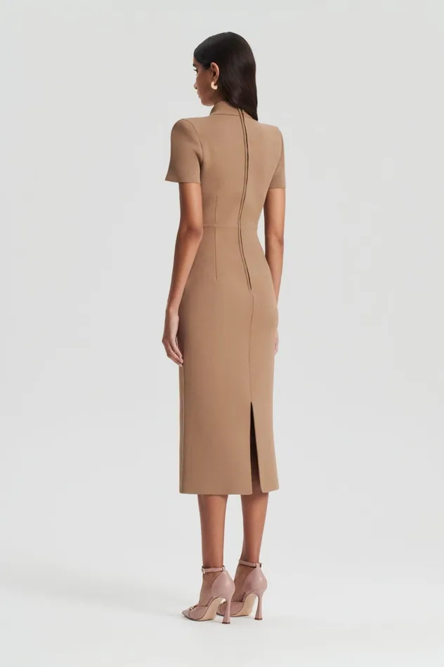 Dresses Women Scanlan Theodore CREPE KNIT COLLAR DRESS Camel