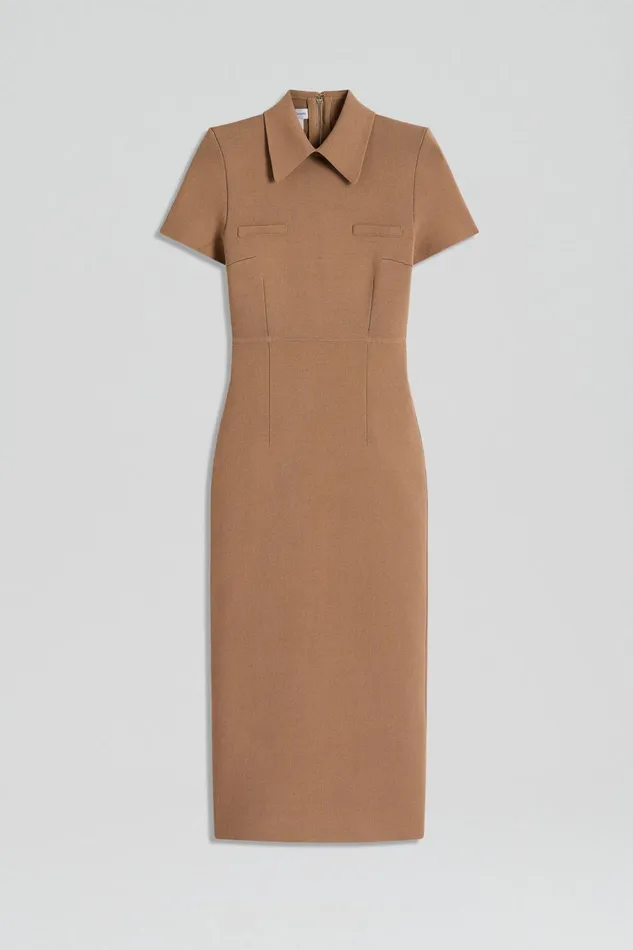 Dresses Women Scanlan Theodore CREPE KNIT COLLAR DRESS Camel