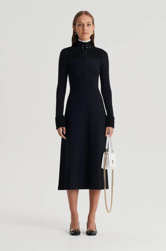Dresses Women Scanlan Theodore CREPE KNIT DAISY POLO DRESS Black