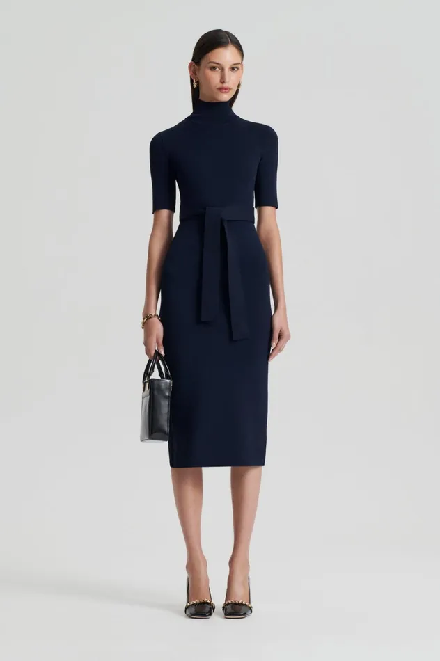Dresses Women Scanlan Theodore CREPE KNIT SHORT SLEEVE POLO DRESS Navy