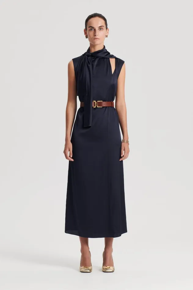 Dresses Women Scanlan Theodore SILK CRAVAT DRESS Navy