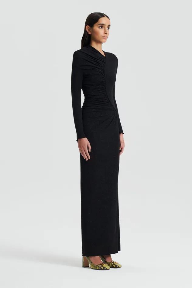 Dresses Women Scanlan Theodore TINSEL DRAPE GOWN Black Dresses Women Scanlan Theodore TINSEL DRAPE GOWN Black
