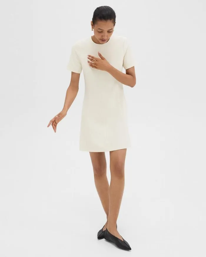 Dresses Women Theory Flared ShortSleeve Dress In Admiral Crepe Rice
