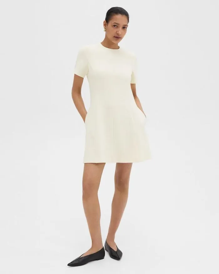 Dresses Women Theory Flared ShortSleeve Dress In Admiral Crepe Rice