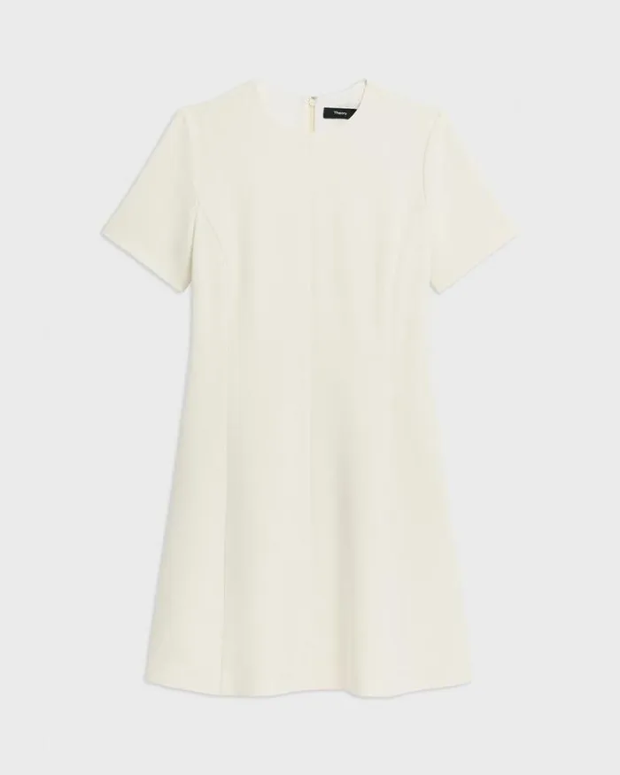 Dresses Women Theory Flared ShortSleeve Dress In Admiral Crepe Rice