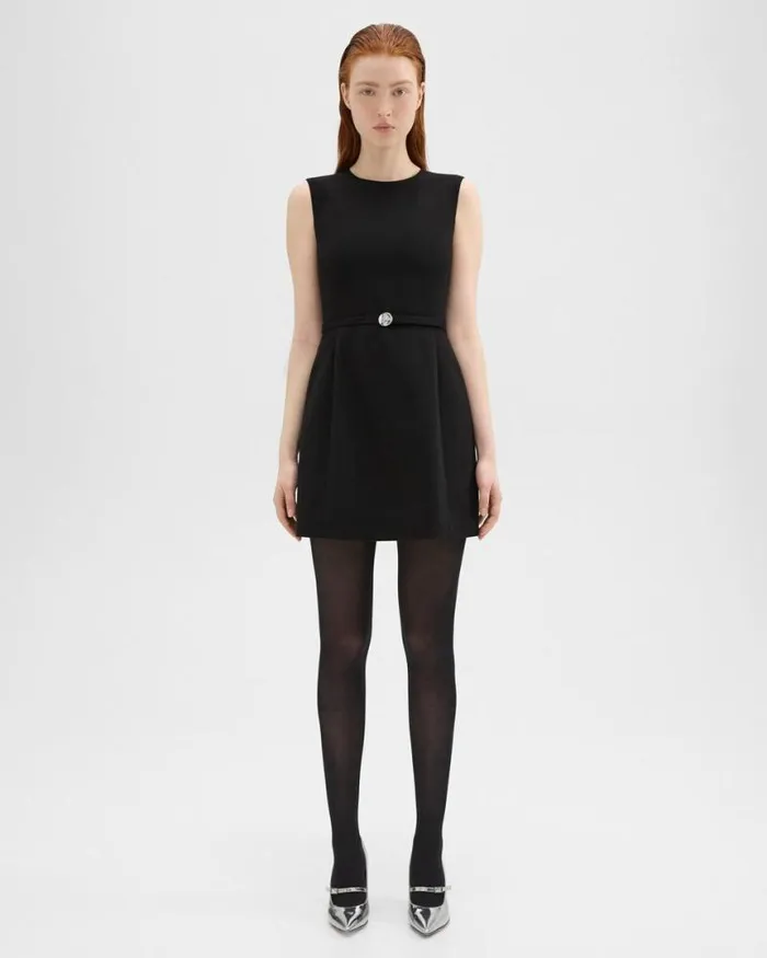 Dresses Women Theory Sculpted Sleeveless Dress In Double Weave Black