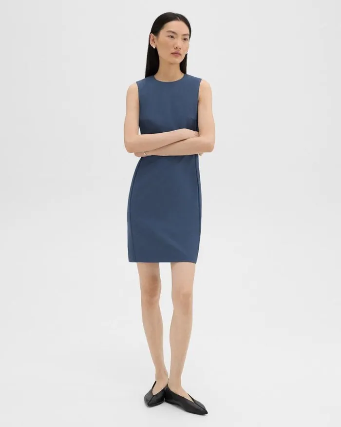 Dresses Women Theory Sleeveless Fitted Dress In Good Wool Ash Blue