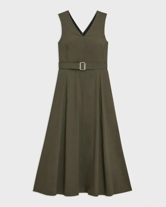 Dresses Women Theory VNeck Volume Dress In Good Linen Dark Olive