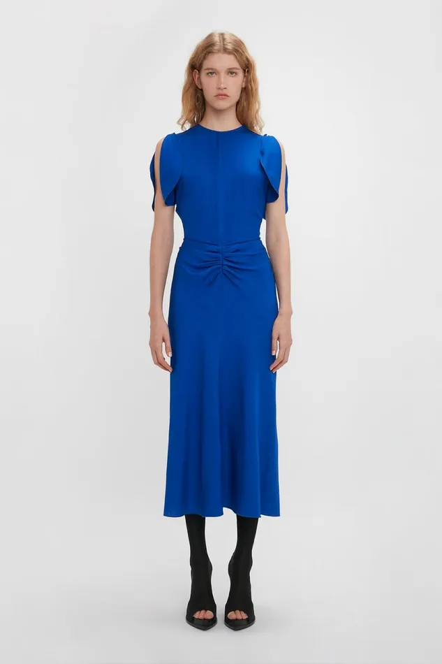 Dresses Women Victoria Beckham Gathered Waist Midi Dress In Palace Blue