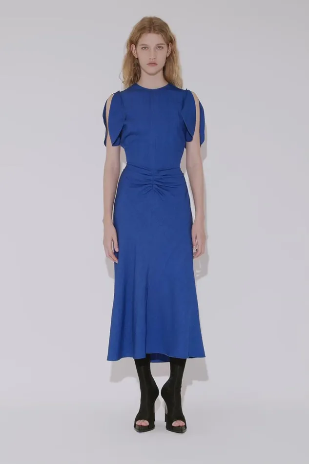 Dresses Women Victoria Beckham Gathered Waist Midi Dress In Palace Blue
