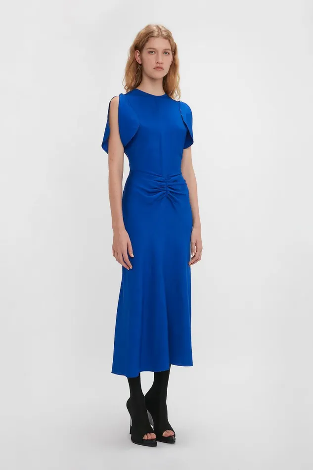 Dresses Women Victoria Beckham Gathered Waist Midi Dress In Palace Blue