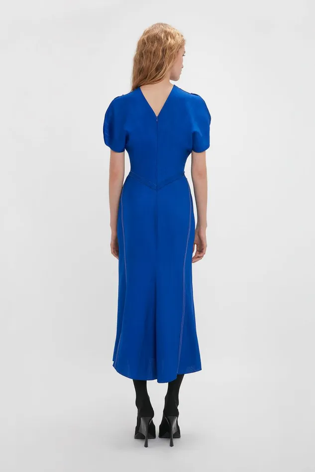 Dresses Women Victoria Beckham Gathered Waist Midi Dress In Palace Blue