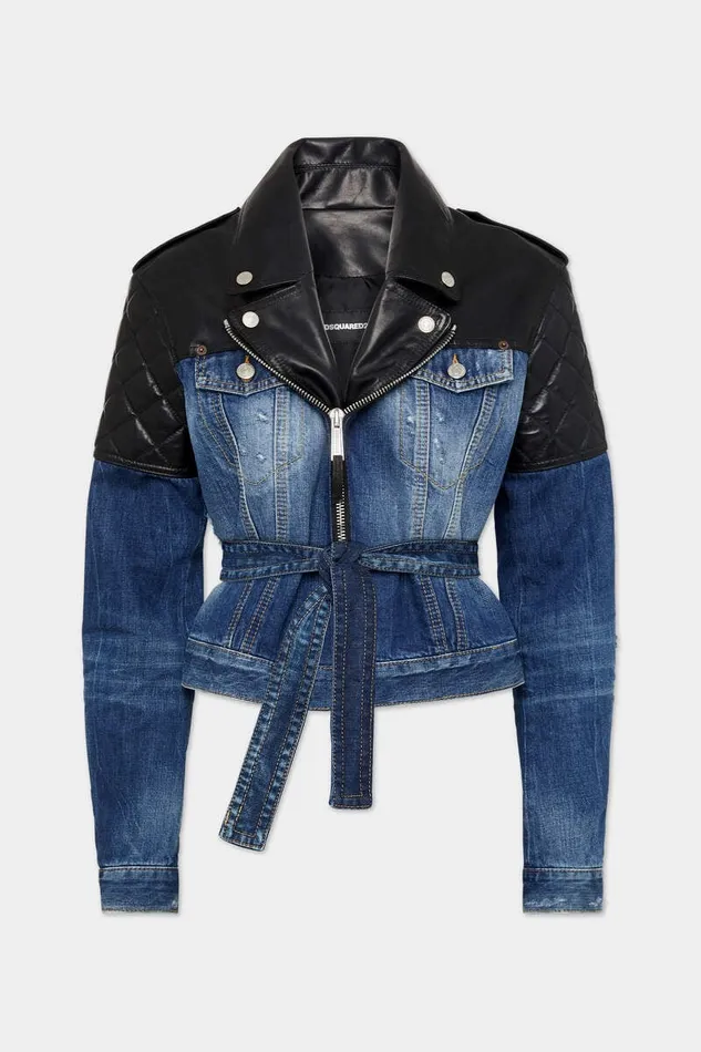 Dsquared2 Coats and Outerwear Butch Denim Hybrid Jean Jacket Navy 8211 Women
