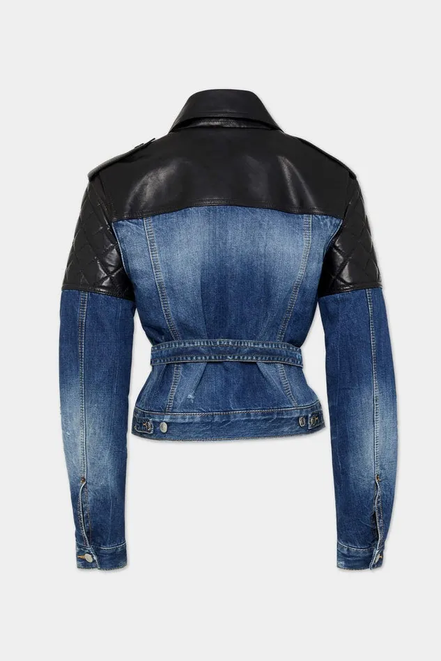 Dsquared2 Coats and Outerwear Butch Denim Hybrid Jean Jacket Navy 8211 Women