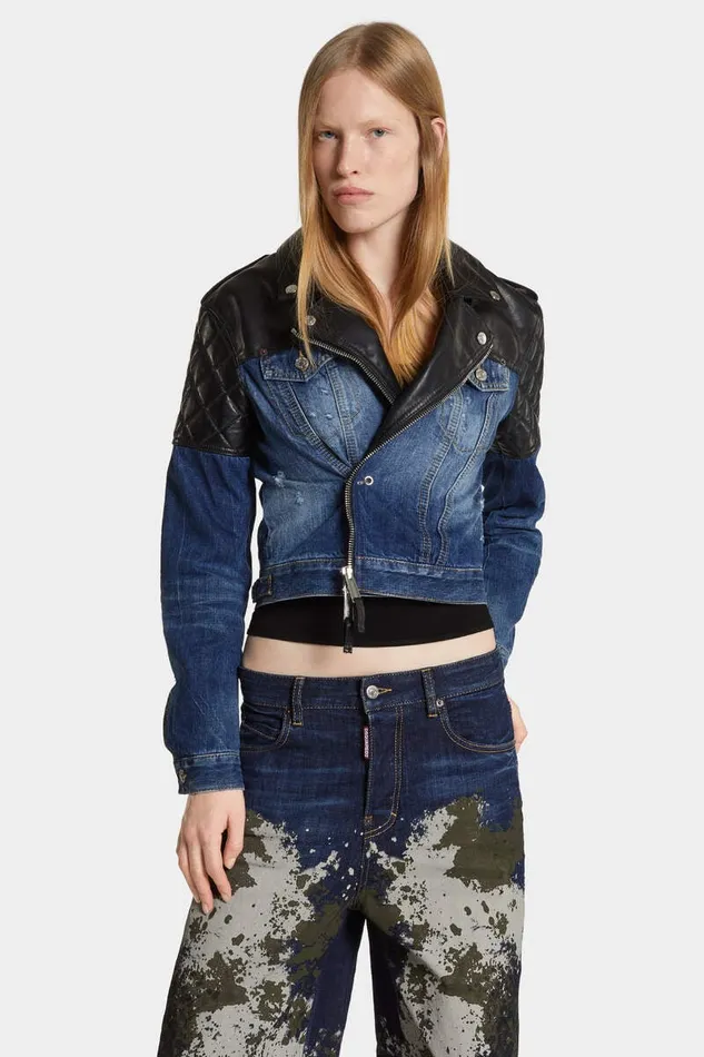 Dsquared2 Coats and Outerwear Butch Denim Hybrid Jean Jacket Navy 8211 Women