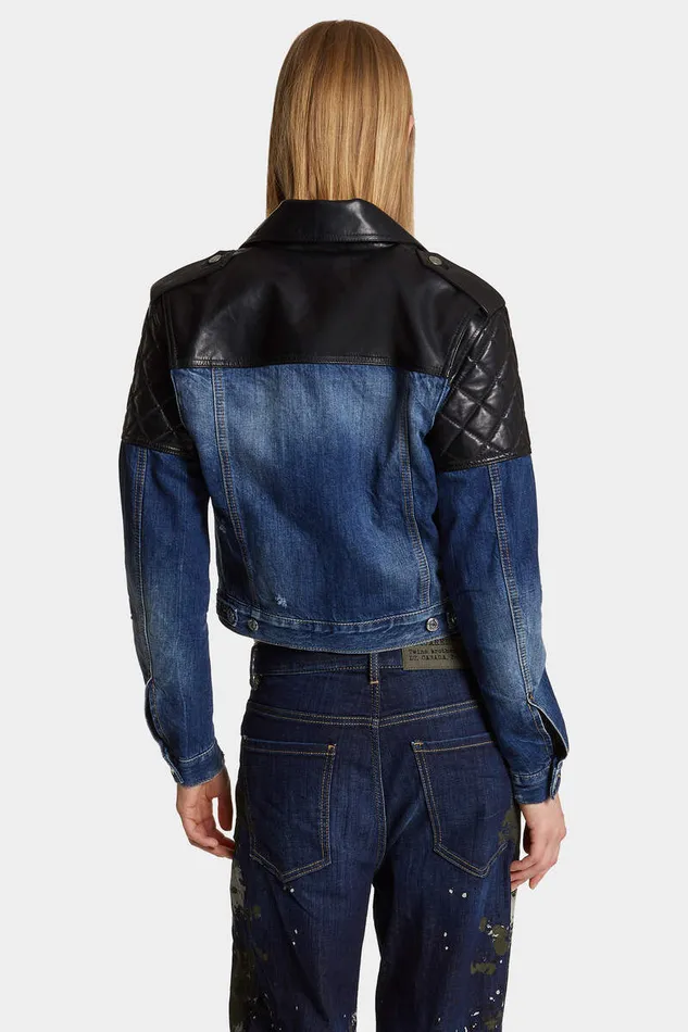 Dsquared2 Coats and Outerwear Butch Denim Hybrid Jean Jacket Navy 8211 Women