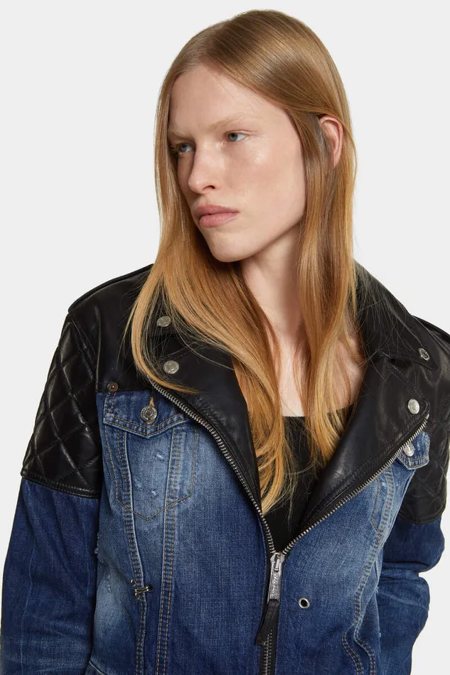 Dsquared2 Coats and Outerwear Butch Denim Hybrid Jean Jacket Navy 8211 Women