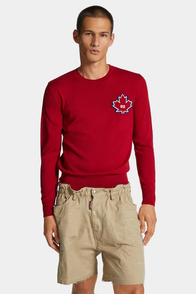 Dsquared2 Knitwear D2 Leaf Crewneck Red 8211 Men
