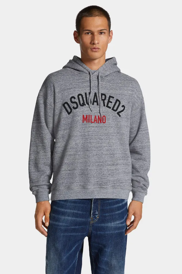 Dsquared2 Sweatshirts Wash Relax Fit Logo Hoodie Grey Melange 8211 Men