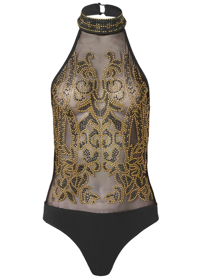 EMBELLISHED BODYSUIT Black and Gold Women VENUS Night Out Tops