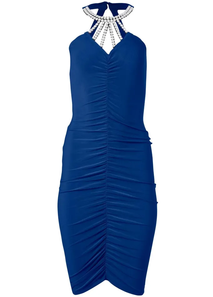 Embellished Neckline Midi Dress Blue Women VENUS Midi Dresses