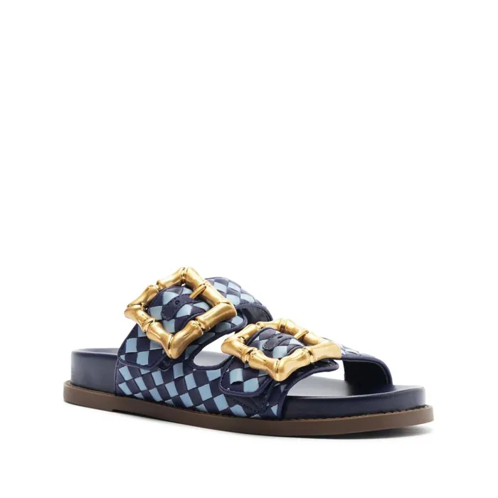 Enola Sporty Woven Leather Sandal Blue Women Schutz Shoes Enola