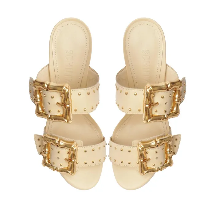 Enola Studs Leather Sandal Eggshell Women Schutz Shoes Enola