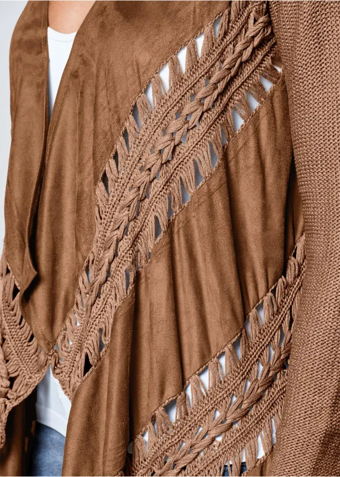 FauxSuede Fringe Cardigan Raw Umber Women VENUS Cardigans and Dusters