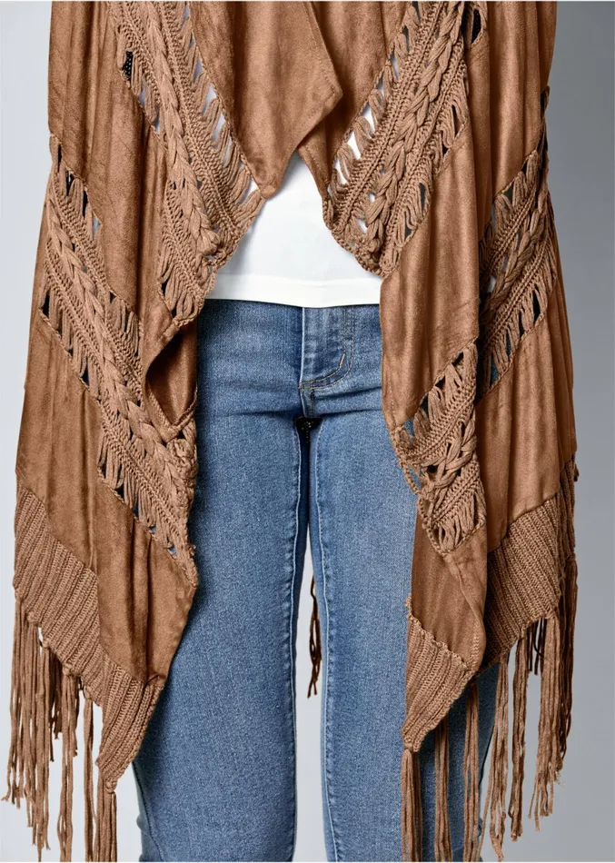 FauxSuede Fringe Cardigan Raw Umber Women VENUS Cardigans and Dusters