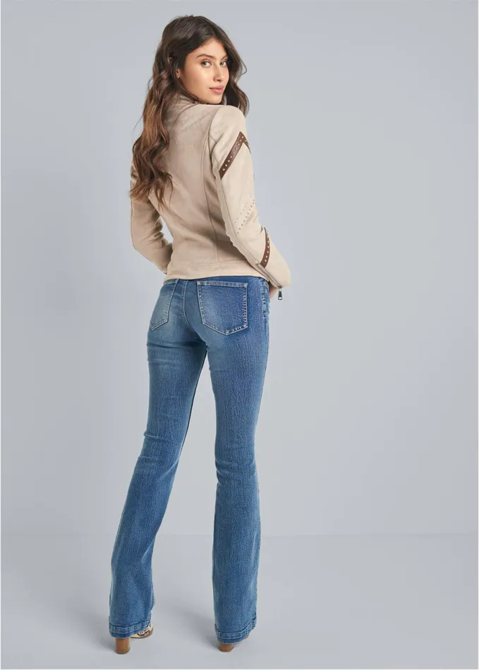 FauxSuede Moto Jacket Taupe and Brown Women VENUS Jackets