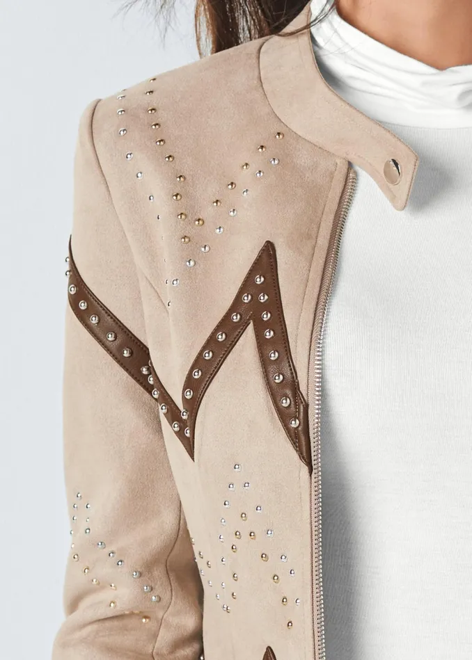FauxSuede Moto Jacket Taupe and Brown Women VENUS Jackets