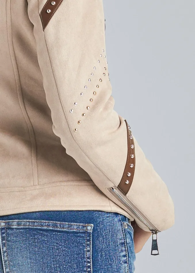 FauxSuede Moto Jacket Taupe and Brown Women VENUS Jackets