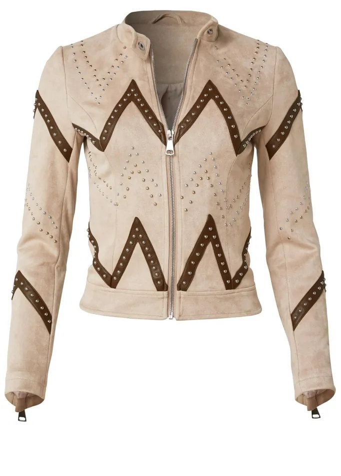 FauxSuede Moto Jacket Taupe and Brown Women VENUS Jackets