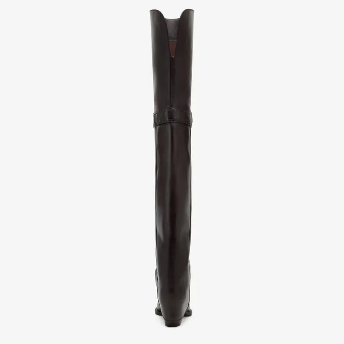 Fendi Boots and Ankle Boots Fendi Show Burgundy Leather Mediumheeled Thighhigh Boots 8211 Women