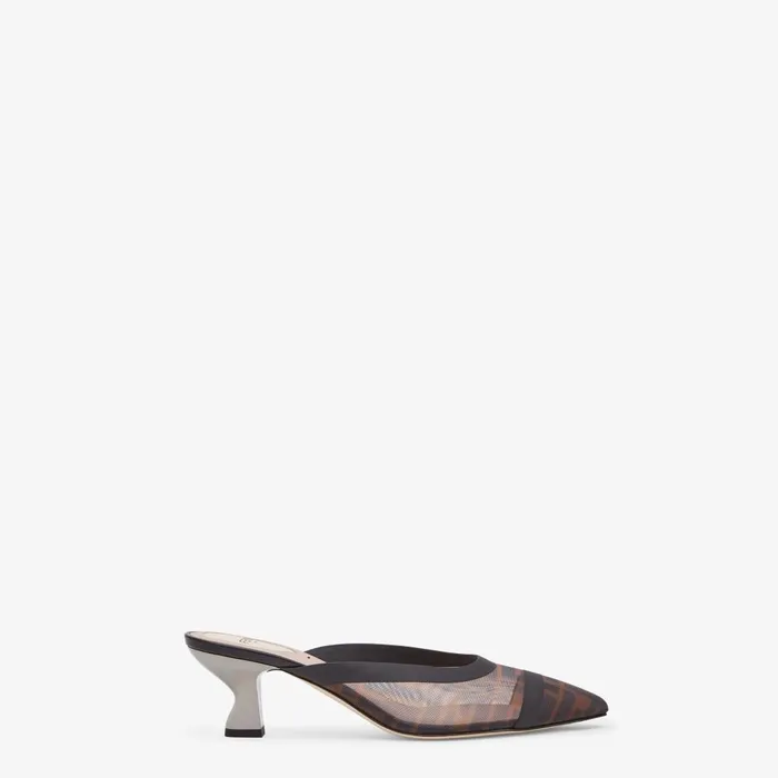 Fendi Colibr Colibr Black Leather And Brown Mesh Medium Heel Sabots 8211 Women Fendi Colibr Colibr Black Leather And Brown Mesh Medium Heel Sabots 8211 Women